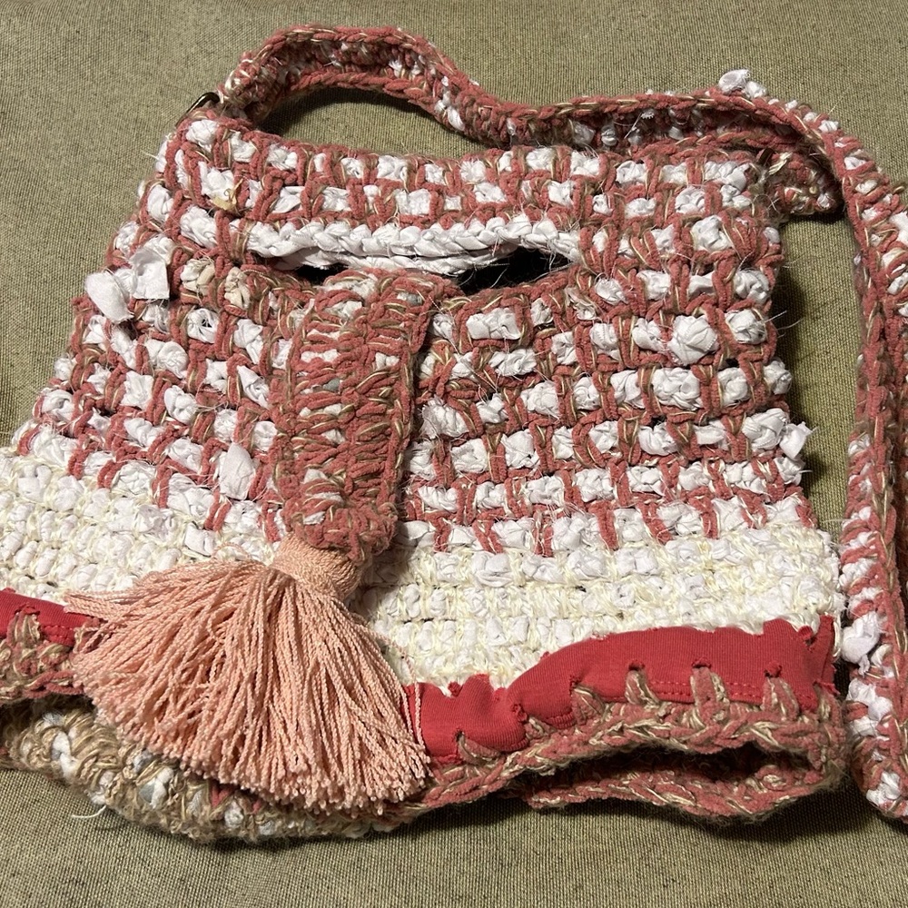 Elegant Pink and Cream Woven Clutch